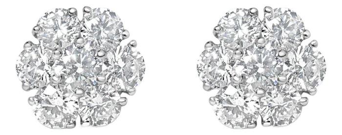 14K White Gold 1 3/4 Cttw Lab Grown Diamond Floral Cluster Composite Stud Earrings (G-H Color, VS2-S