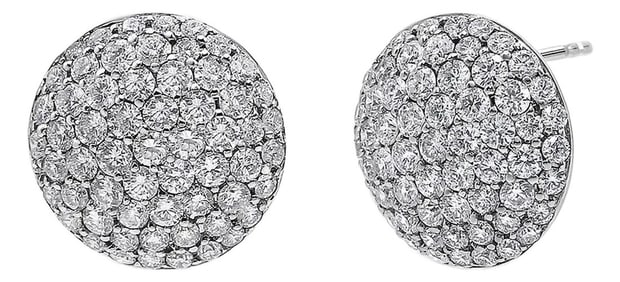 18K White Gold 3 1/2 Cttw Shared Prong Set Diamond Cluster Composite Disc Stud Earrings (F-G Color,