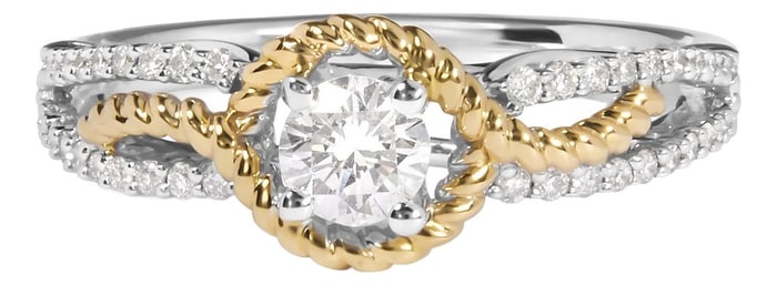 14K Two-Toned Gold Diamond 3/8 Cttw Diamond Split Shank and Beaded Halo Engagement Ring (G-H Color,