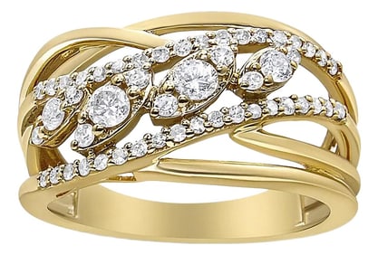 10K Yellow Gold 1/2 Cttw Round-Cut Multi Row Diamond Split Shank Cocktail Ring (H-I Color, SI2-I1 Cl
