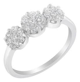 14K White Gold Three-Stone Cluster Diamond Ring (0.7 Cttw, H-I Color, SI2-I1 Clarity) - Size 4-1/2