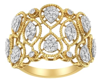 14K Yellow Gold Diamond Art Deco Ring (1/2 Cttw, H-I Color, I1 Clarity) - Size 8