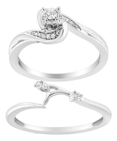 .925 Sterling Silver 1/10 Cttw Diamond Swirl and Bypass Bridal Set Ring and Band (I-J Color, I3 Clar