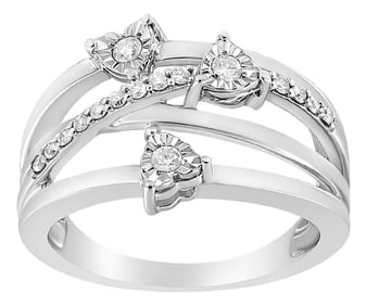.925 Sterling Silver 1/5 Cttw Miracle-Set Diamond Heart Cross-Over Bypass Ring (I-J Color, I2-I3 Cla