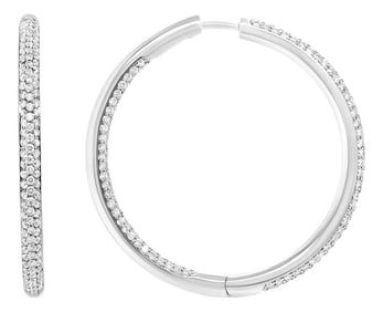 18K White Gold 2.00 Cttw Round-Cut Diamond Inner-Outer Hoop Earrings (F-G Color, VS1-VS2 Clarity)