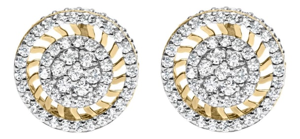 10K Yellow Gold 1.00 Cttw Diamond Halo Radiant Sunburst Stud Earrings (I-J Color, I2-I3 Clarity)