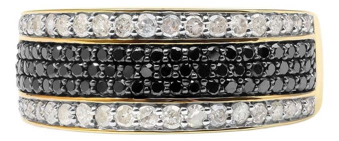 14K Yellow Gold Plated .925 Sterling Silver 1 1/4 Cttw White and Black Treated Diamond Multi Row Ban