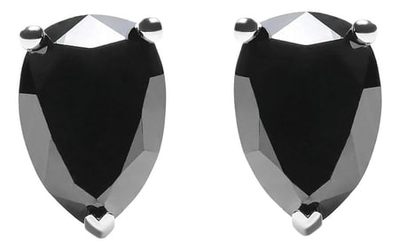 14K White Gold 1/2 Cttw Treated Black Pear Shaped Solitaire Diamond 3 Prong Stud Earrings (Black Col