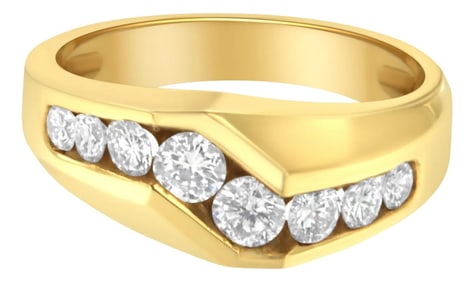 14KT Yellow Gold Men's Round Cut Diamond Ring (1 cttw, H-I Color, SI2-I1 Clarity)