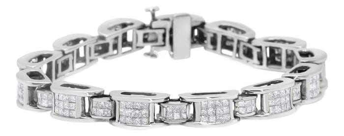 14K White Gold 5.0 Cttw Princess Cut Diamond Invisible Set Alternating Size D Shaped Links Tennis Br