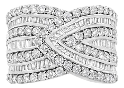 .925 Sterling Silver 2 3/8 Cttw Diamond Multi Row Overlay Band Ring ( J-K Color, I3 Clarity) - Ring