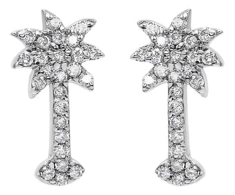 14K White Gold 1/4 Cttw Diamond Palm Tree Push Back Stud Earrings (K-L Color, I1-I2 Clarity)