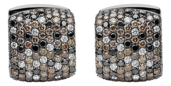 Black Rhodium Plated 18K White Gold 12 5/8 Cttw Multi Color Diamond Square Domed Huggie Hoop Earring