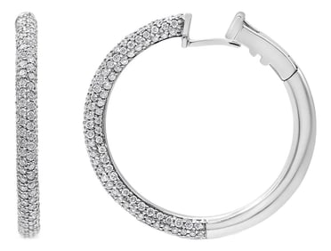 18K White Gold 2 1/3 Cttw Pave Set Diamond Semi Eternity Leverback Hoop Earrings (F-G Color, VS1-VS2