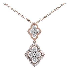 14K Rose Gold 3/4 Cttw Round Diamond Double Quatrefoil Pendant 18" Necklace (H-I Color, I1-I2 Clarit
