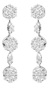 14K White Gold 2.00 Cttw Diamond Composite Cluster Floral Drop Earrings (I-J Color, I1-I2 Clarity)