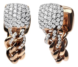 18K Rose Gold 3/4 Cttw Round Diamond Pave Cuban Chain Huggie Earrings (G-H Color, SI1-SI2 Clarity)