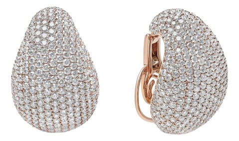 18K Rose Gold 13 1/5 Cttw Micro-Pave Diamond Sculptural Design Statement Omega Back Earrings (G-H Co