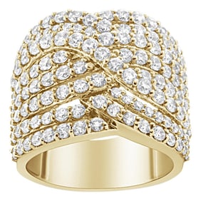 10K Yellow Gold 3.0 Cttw Diamond Eight-Row Bypass Crossover Statement Band Ring (H-I Color, I2-I3 Cl