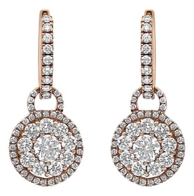 18K Rose Gold 1 1/2 Cttw Round Shaped Diamond Composite Drop and Dangle Leverback Earrings (F-G Colo