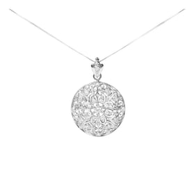 18K White Gold 1 5/6 Cttw Diamond Cluster Floral Filigree Brooch Pin and 18" Pendant Necklace (G-H C