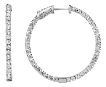 14K White Gold 1 3/4 Cttw Lab Grown Diamond Inside Out Hoop Earrings (G-H Color, VS2-SI1 Clarity)