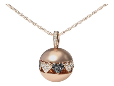18K Rose Gold 3/8 Cttw Black and White Diamond Ball with Filigree Heart and Cluster Design 18" Penda