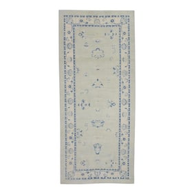 Early 21st Century Green & Blue Floral Design Handwoven Wool Turkish Oushak Runner 6'5" X 14'3"