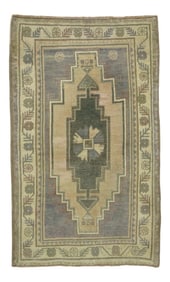 A Mid 20th-Century Wool Hand-Knotted Turkish Oushak Scatter Size Rug, 2'9'' X 4'2''