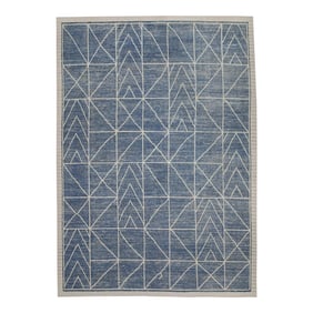 21st Century Modern Moroccan Style Wool Rug in Blue Design 9'1" X 12'5"