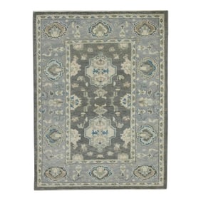 Early 21st Century Gray Floral Design Handwoven Wool Turkish Oushak Rug 3'11" X 5'9"