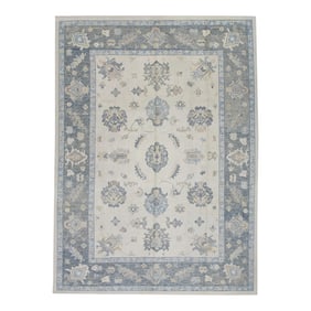 Early 21st Century Cream & Gray Floral Design Handwoven Wool Turkish Oushak Rug 8'9" X 11'8"