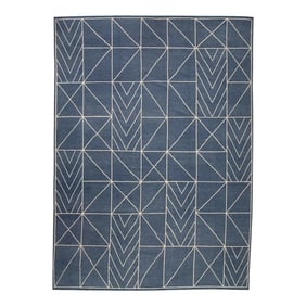 Blue Geometric Design Handmade Wool Turkish Tulu Rug 11'7" X 15'9"