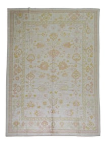Angora Wool Ivory Vintage Turkish Oushak, 9'8'' X 13'8''