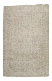 Neutral Off White Blue Vintage Turkish Rug, 6'7'' X 10'