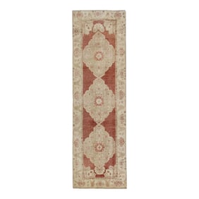 1960s Red Geometric Design Handwoven Wool Vintage Turkish Runner 3'5" X 11'5"
