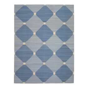 Early 21st Century Blue Geometric Design Handmade Modern Kilim Rug 9'6" X 12'4"