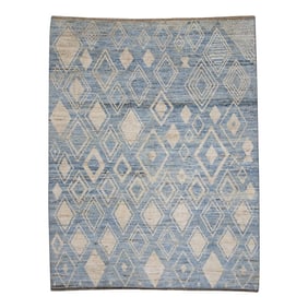 21st Century Modern Moroccan Style Wool Rug in Blue Design 9'4" X 11'11"