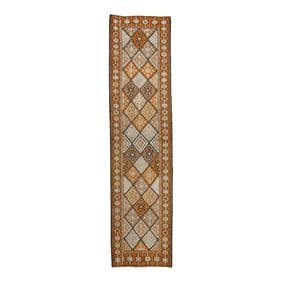 1960s Orange Geometric Design Handwoven Wool Vintage Turkish Runner 2'10" X 11'10"