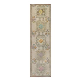 1960s Colorful Geometric Design Handwoven Wool Vintage Turkish Runner 3'1" X 10'1"