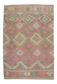 Bright Pink Turkish Kilim, 6'9'' X 9'3''