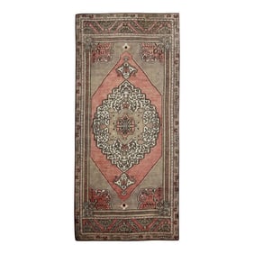1960s Red & Taupe Geometric Design Handwoven Wool Vintage Turkish Runner 3'9" X 7'11"