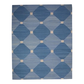 Early 21st Century Blue Geometric Design Handmade Modern Kilim Rug 8'3" X 10'5"