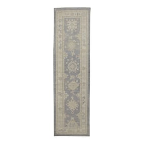 Early 21st Century Purple Floral Handwoven Wool Turkish Oushak Rug 2'9" X 9'11"