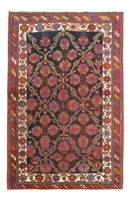 Shabby Worn Navy Blue Antique Throw Rug, 3'5'' X 4'10''
