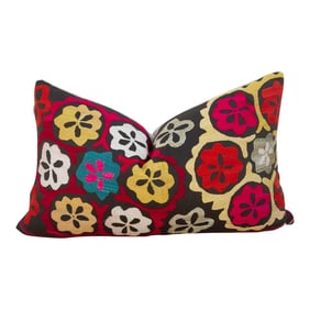 Poppy Bloom Suzani Lumbar Pillow