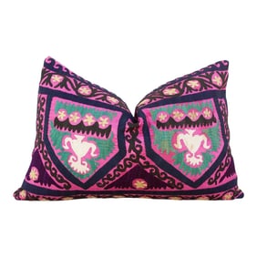 African Violet Suzani Lumbar Pillow