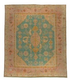 Turquoise Antique Turkish Oushak, 13'4'' X 15'8''