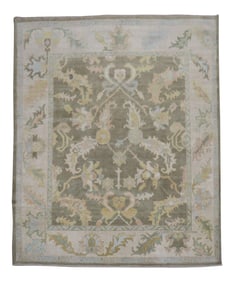 Traditional Green Brown Oushak Rug