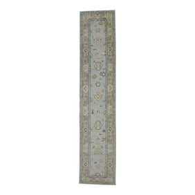 Early 21st Century Blue & Orange Floral Design Handwoven Wool Turkish Oushak Runner 2'10" X 14'1"